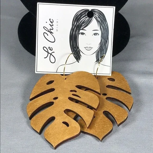 Hand Made Wooden Fashion Earrings - Picture 2 of 3